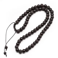 Mens Long Necklace Natural Black Lava & Black Onyx Beaded Healing Adjustable
