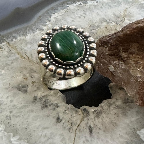 Carolyn Pollack Sterling Silver Oval Malachite Decorated Ring Size 9 For Women - Picture 5 of 10