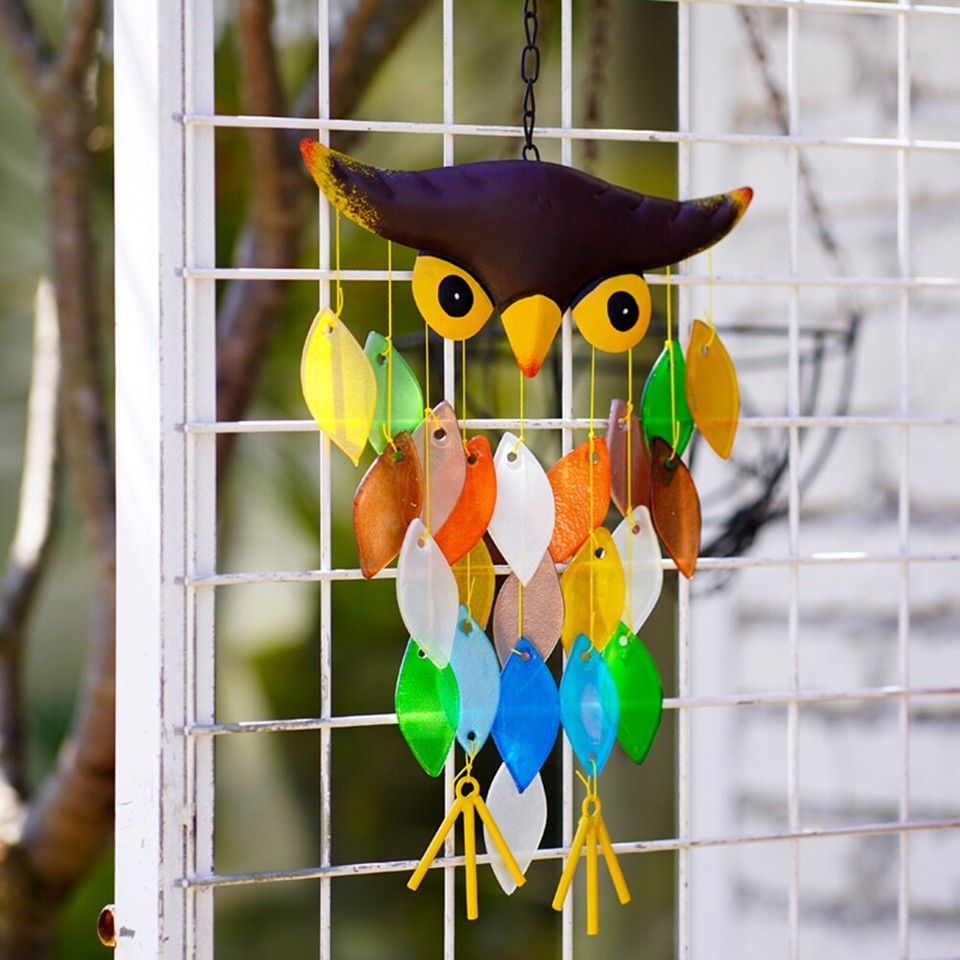 Owl Wind Bell, Iron Folk Art Owl Model Wind Chimes for Wall Hanging