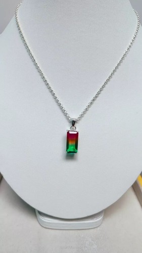 Watermelon Tourmaline Bi-Color Emerald Pendant, 50 ct Beautiful Necklace - Picture 4 of 7