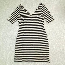 Banana Republic Dress Womens Size 10 Black White Striped 1/2 Sleeve A-Line Flare