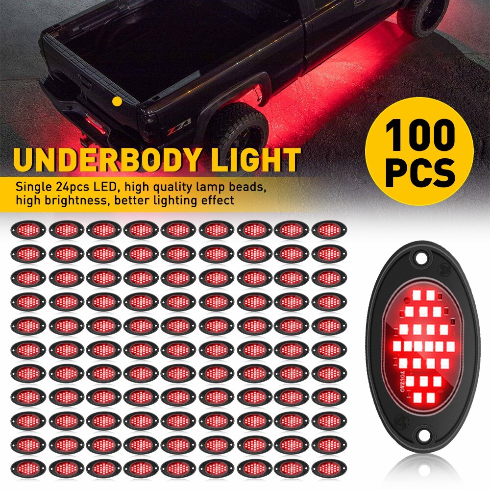 Red 100 Pods LED Rock Lights For Jeep Offroad Boat Truck UTV ATV Underbody Lamp
