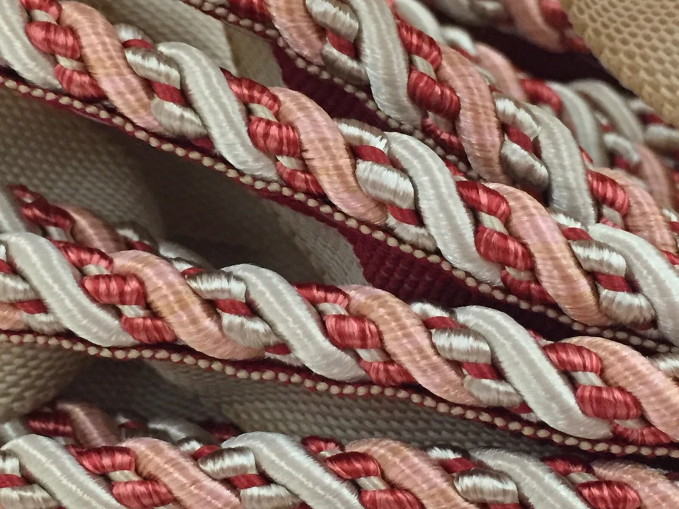 Lote de 2 adornos de cordón retorcido con labio borgoña vino rosa crema 0,25" y 0,5" de ancho Foto 2 de 4