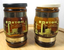 vintage Boston Massachussets souvenir amber glass beer mug salt & pepper shakers