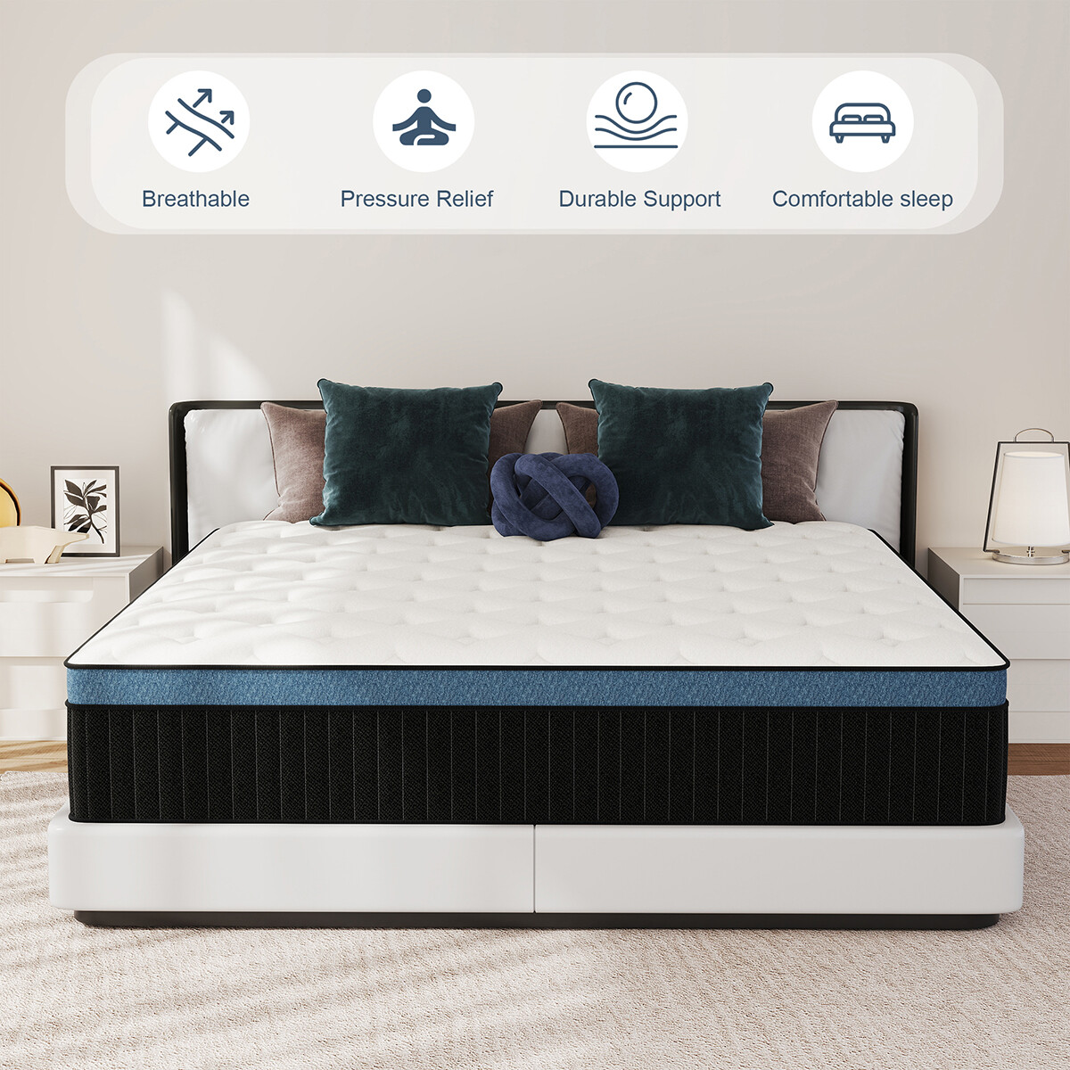 12" 14" Gel Memory Foam Pocket Spring Hybrid Mattress Twin Full Queen King Size