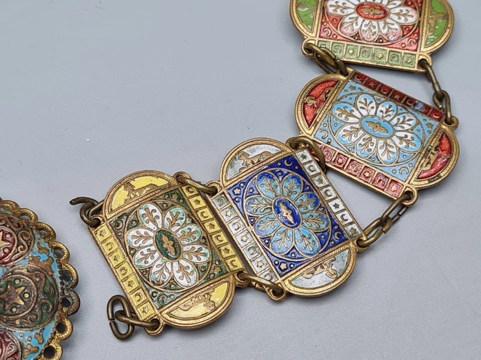 Rare 1920s Art Deco Egyptian Egyptomania Revival Belt Champlevé Enamel Flapper - Image 4 of 4