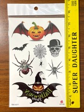 Halloween Pumpkin Body Tattoo Spider Web Skull Spider Flowers Temprary Tattoos