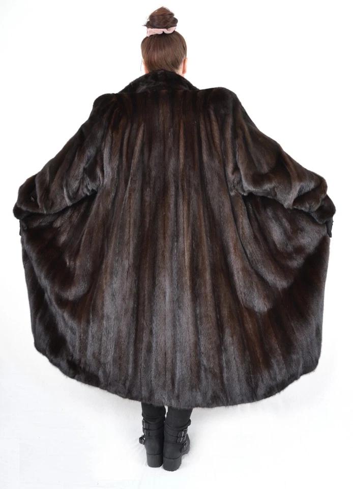 US5202 REAL SAGA MINK FUR COAT RANCH MINK JACKET FULL LENGTH SIZE XL NERZMANTEL - Image 3 of 4