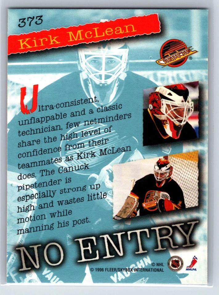 1995-96 Fleer Ultra Kirk McLean No Entry Vancouver Canucks #373 - Image 2 of 2