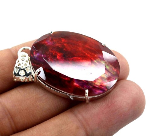 Pendentif En Argent 925 Massif Avec Saphir Blanc Naturel 3.7 Carats - Certifié AGL - Coupe émeraude