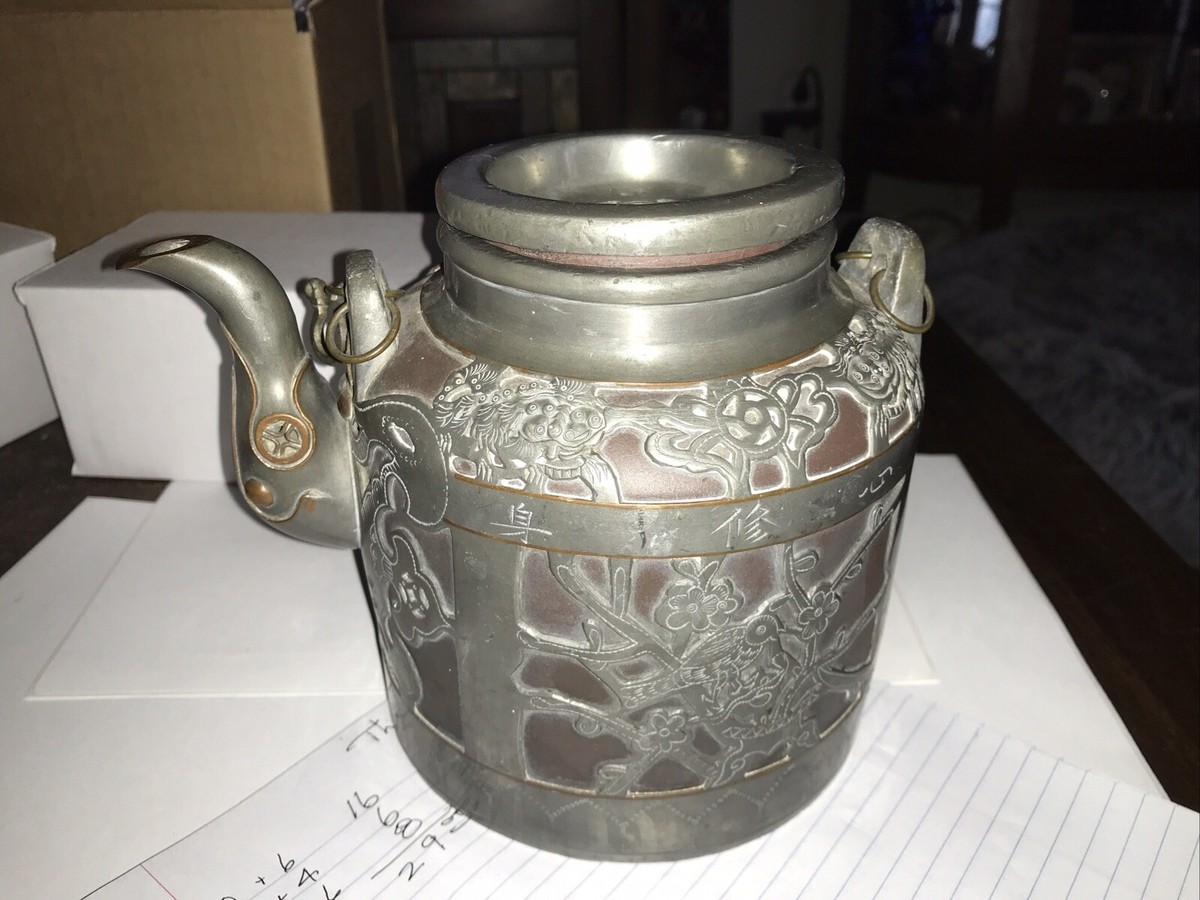 VERY RARE ANTIQUE CHINESE YIXIN ZHICHA 19th Century Pewter Over