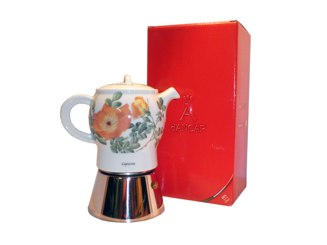 Moka A PORTER porcellana acciaio D'Ancap Carina 4 tazze Rose
