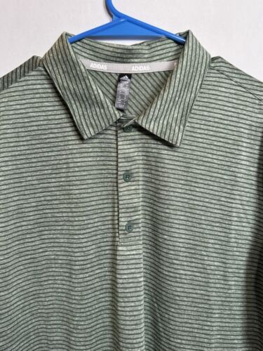 Adidas Golf Polo Shirt Medium MSRP $65 Green Stripe Stretch