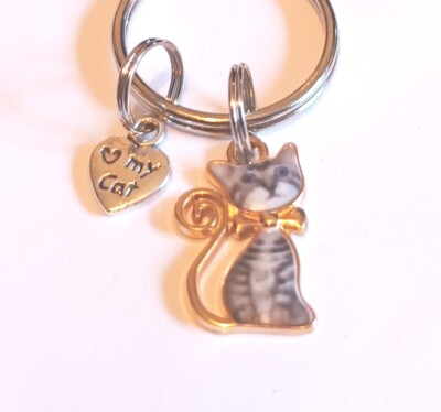 Smart süß grau & weiß Katze Schlüsselanhänger Taschenanhänger nützlich wunderschön kleines Geschenk    ️