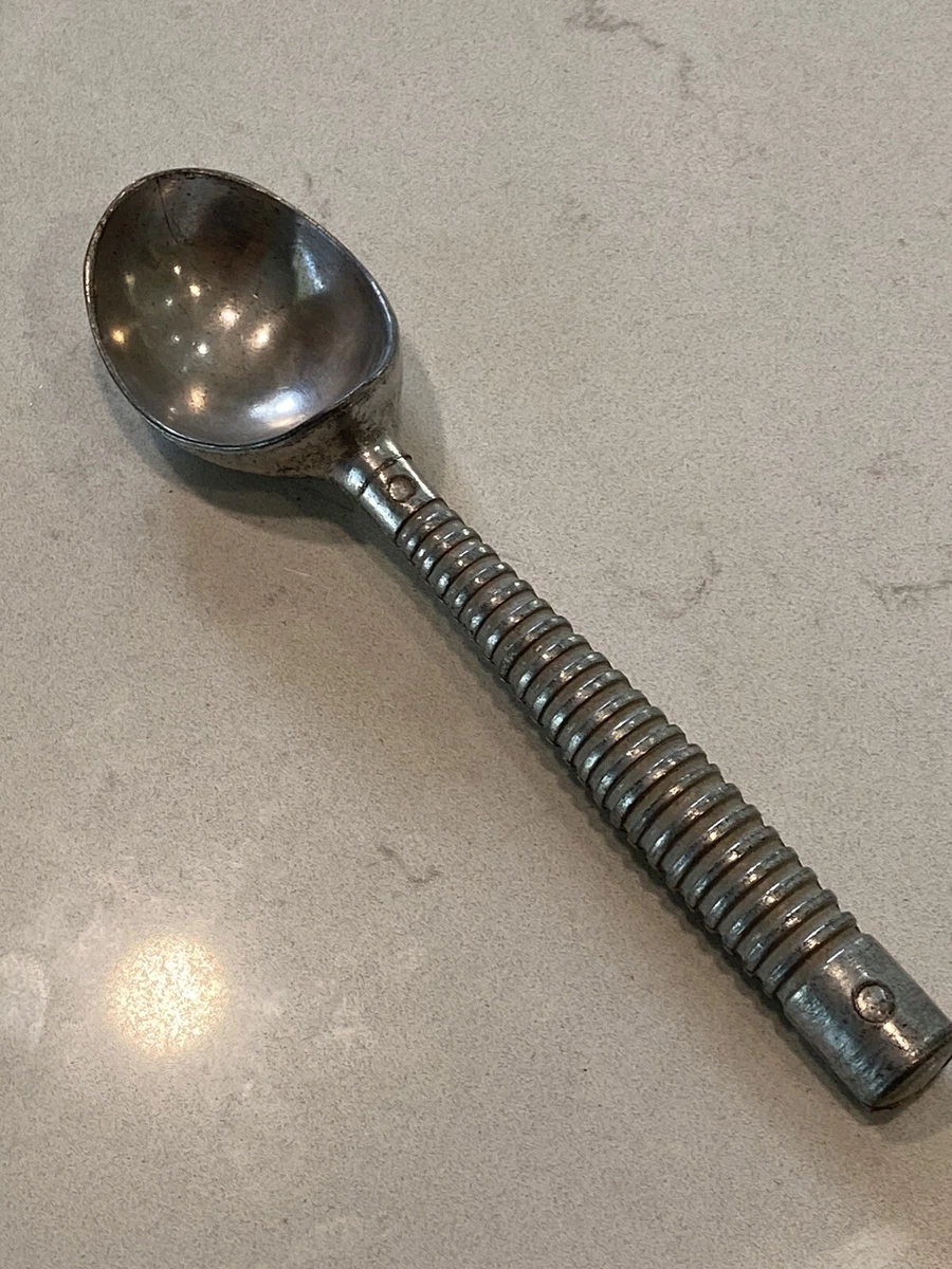 Vintage Aluminum Metal Small Ice Cream Scoop Ribbed Handle 6 3/4