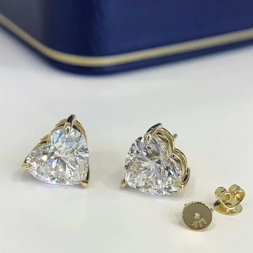 4 Ct Heart-Cut VS2/H Lab Grown Diamond Solitaire Stud Earrings 10k Yellow Gold - Picture 3 of 4