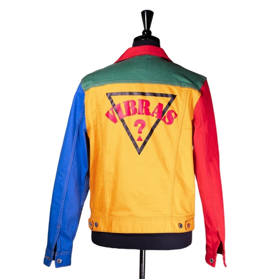 Guess J Balvin Vibras Denim Jacket Mens Medium Colorblock Y2K Moto Biker Trucker - Image 2 of 4