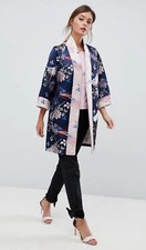 Ted Baker Diamona Chinoiserie Jacquard Kimono Coat Navy Bnwt Size S Rrp £300