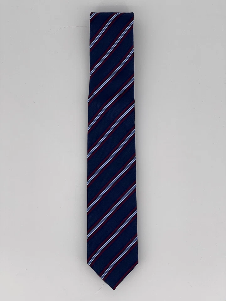 Corbata de seda - Rayas azul oscuro y borgoña Foto 3 de 3