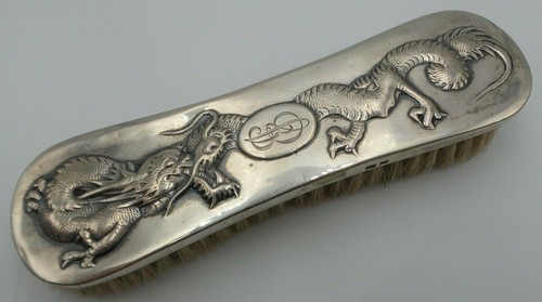 Antique 1900s TUCK CHANG Chinese Export Sterling Silver Dragon Vanity Brush - Picture 3 of 9