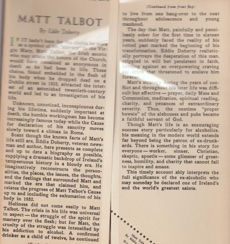 Matt Talbot by Eddie Doherty, Alcoholics Anonymous, HC w/dj, VG with news clips - Picture 3 of 11