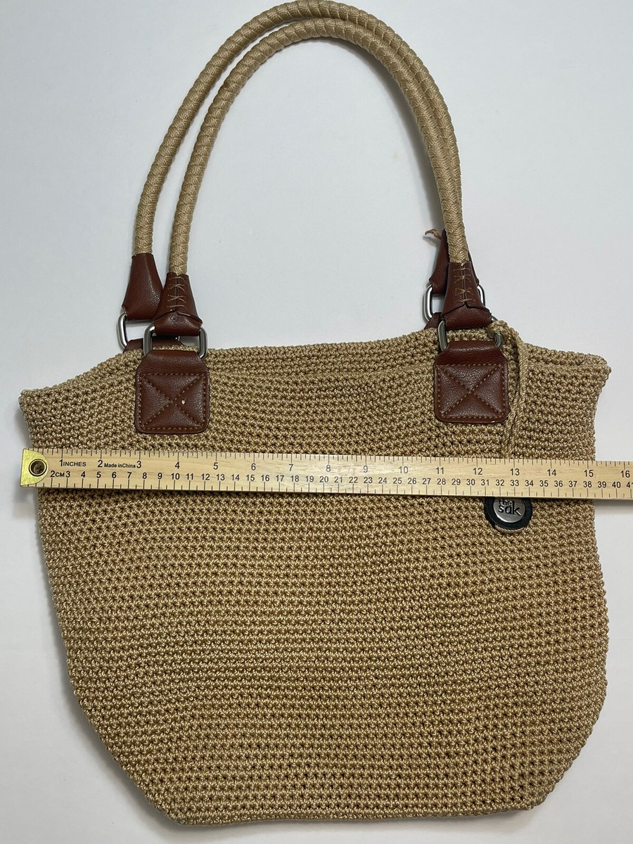 The Sak Macrame Shoulder Bag Purse Tan w/Brown Accents | eBay