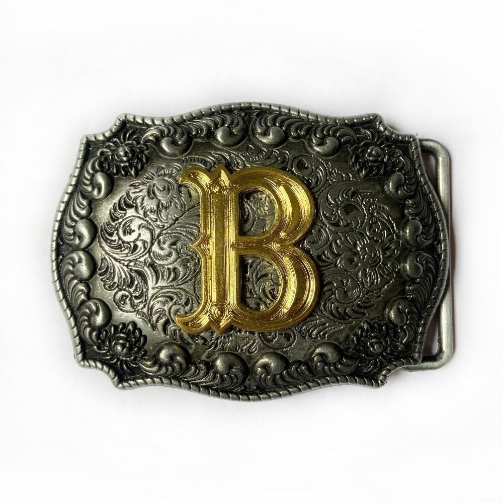 Western Belt Buckle for Men Cowboy Rodeo Vintage Style Wear Alphabet Letter B