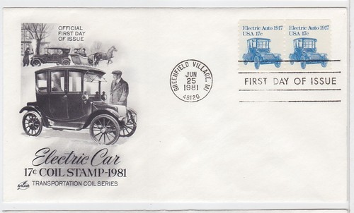TurtlesTradingPost- Electric Auto Transportation 1981 #1906 FDC Artcraft Coil Pr