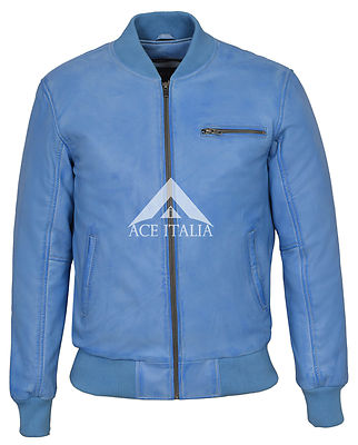 sky blue leather jacket