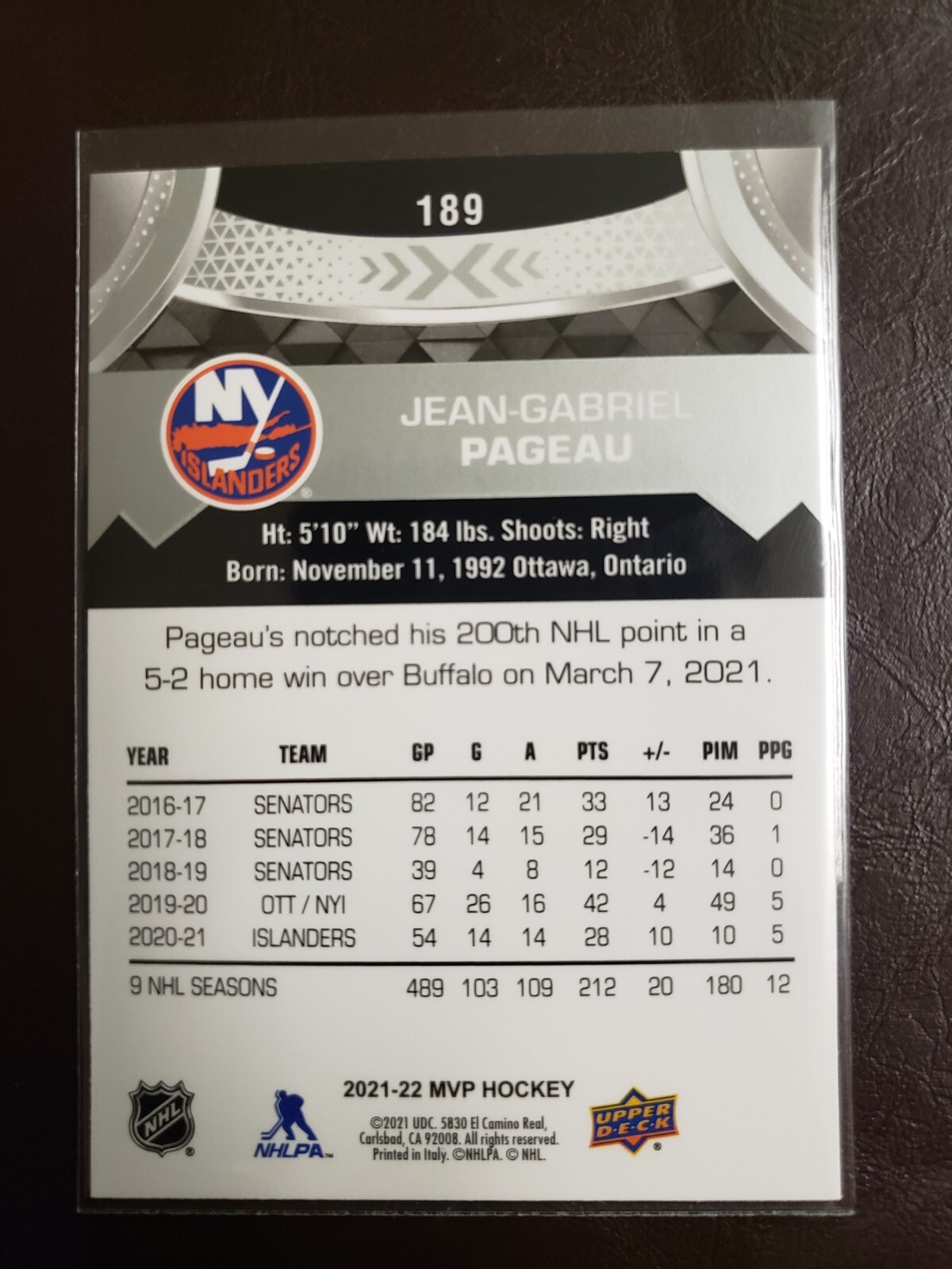 Cilver Script Card 2021-22 Jean-Gabriel Pageau Silver Scripts Upper Deck MVP Hockey | eBay
