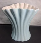 Vintage Bauer Atlanta Vase Blue Ruffled Rim Ceramic USA Large 9.25" Tall