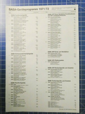 SABA Geräteprogramm 1971/72 Informationsblatt H3015