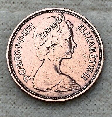 Rare 1971 Elizabeth II 2 New Pence British Coin D.G.Reg.F.D.