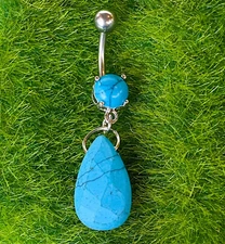 Semi-Precious Natural Stone Teardrop Dangle Belly Ring Navel Naval