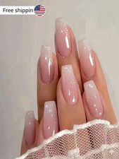 24pcs Glossy Pink Press-On Nails   Medium Squ...