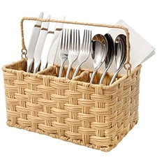  Wicker Utensil Caddy, Utensils Holder Buffet Caddy, Spoon Cutlery Holder 