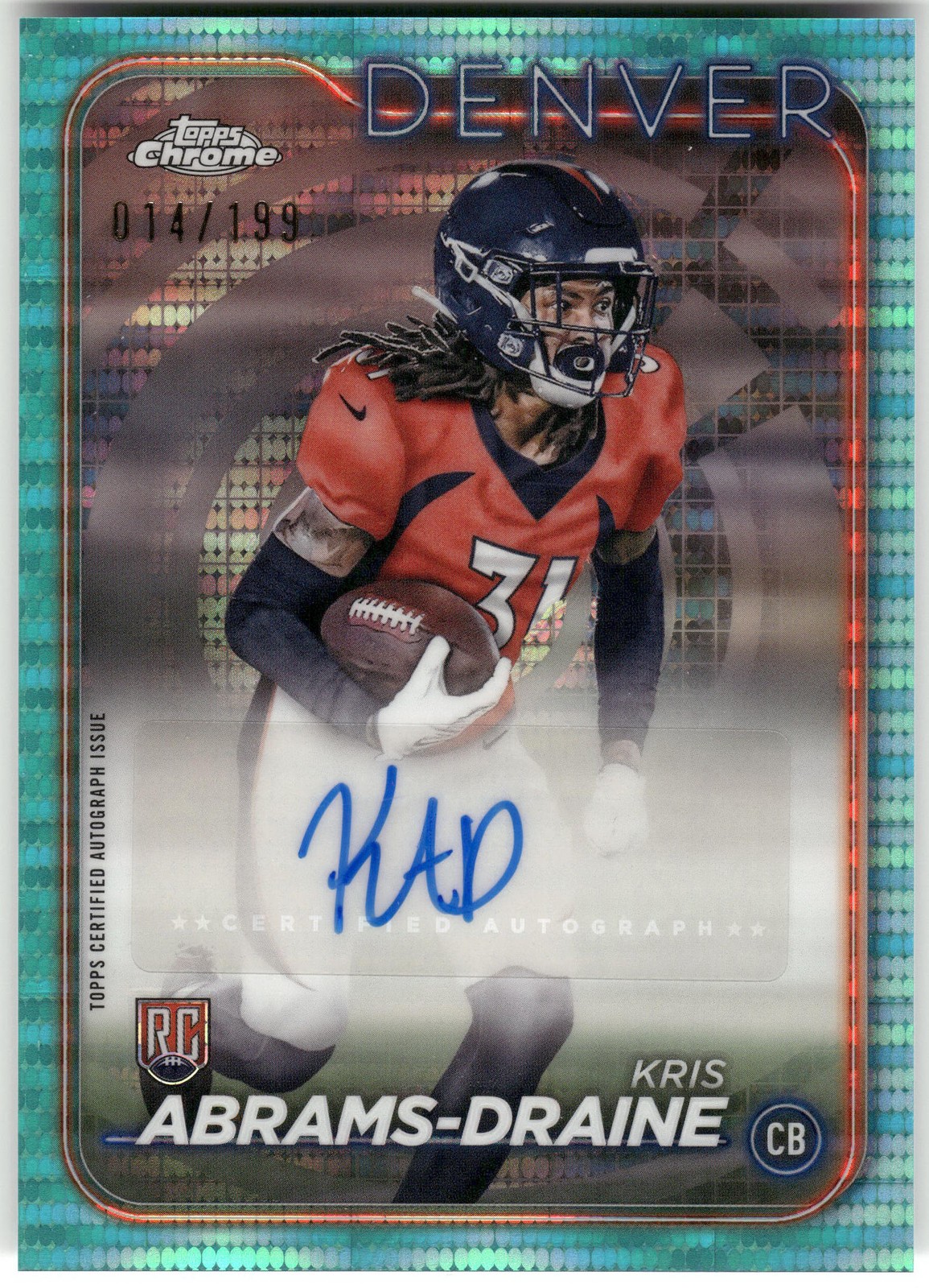 Kris Abrams-Draine Topps Chrome Rookie Autographs Variations #RAKAB Aqua Geometric