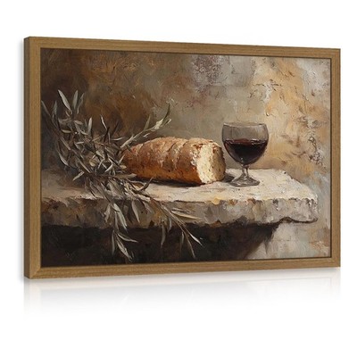 Christian Kitchen Still Life Wall Art, Religious Communion Bread and Wine Dec...