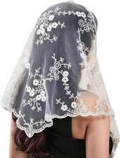 Triangle Veil with Lace Edge Floral Pattern Sheer Tulle Chapel Bridal Veil Weddi