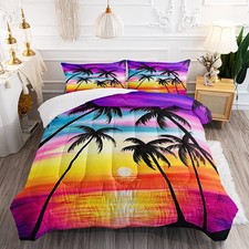 Tropical Sunset Palm Tree Comforter Set for and Adults, Queen Size Sea Ocean ...