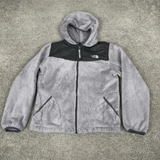 North Face Fleece Jacket Girls Medium Gray Osito Hooded Full Zip Soft Warm