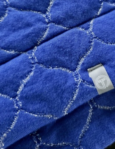 T BY Talbots Damen Stepppullover blau metallic asymmetrisch Reißverschluss Gr. L - Bild 5 von 6