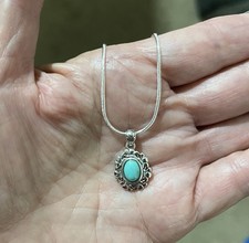 Sterling Silver Genuine Turquoise Pendant Beautiful Feminine.20 Snake Chain