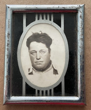 Vintage ART DECO Mini Miniature Metal Picture Frame Silver Black Oval Opening