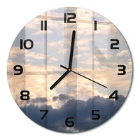 Runde Glasuhr Glas-Wanduhr Aus Glas Wolken Am Himmel Schwarze Zeiger Fi30 Cm