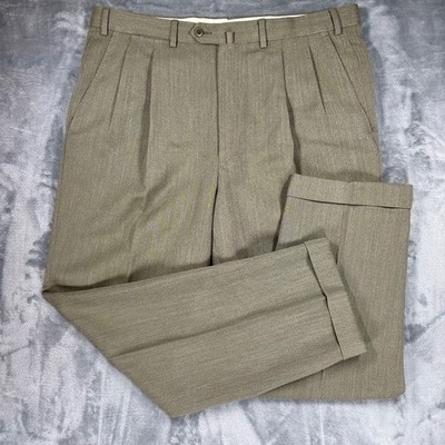 Ermenegildo Zegna Mens 36 Wool Pleated Cuffed Dress Pants Trousers Olive Brown