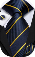 Mens Paisley Floral Silk Tie for Men Striped Necktie and Pocket Square Cufflinks