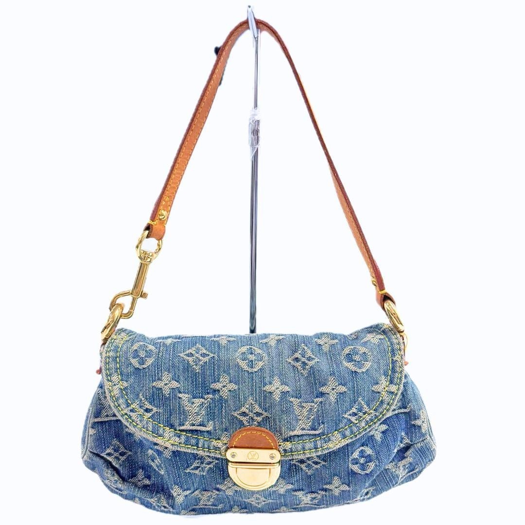 LOUIS VUITTON Mini Pleaty Monogram Denim Shoulder Bag Handbag Blue M95050
