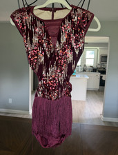 Women  s Weissman Burgundy Sequin Velvet Fringe Dance Costume Leotard, 64830