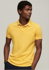 Image of Superdry New Men’s Slim Fit Destroyed Cotton Yellow Small Polo Shirt RRP £39.99